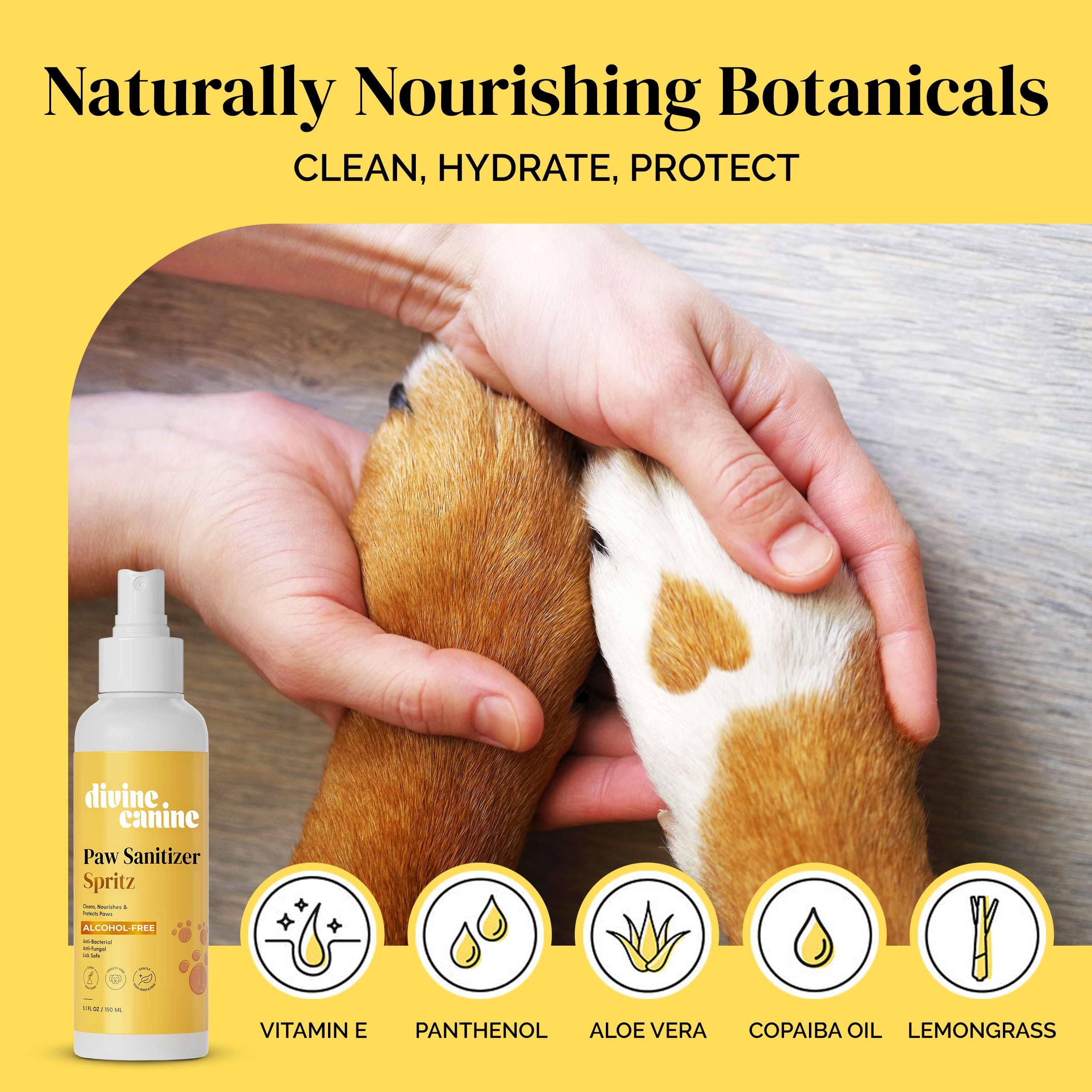 Dog Paw Cleaner - 5.1 Fl Oz of Alcohol Free Paw Sanitizer Spritz - Made with Aloe, Copaiba Oil, and Lemongrass Oil to Nourish an